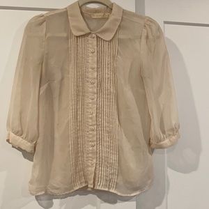 Sheer ruffle button up blouse